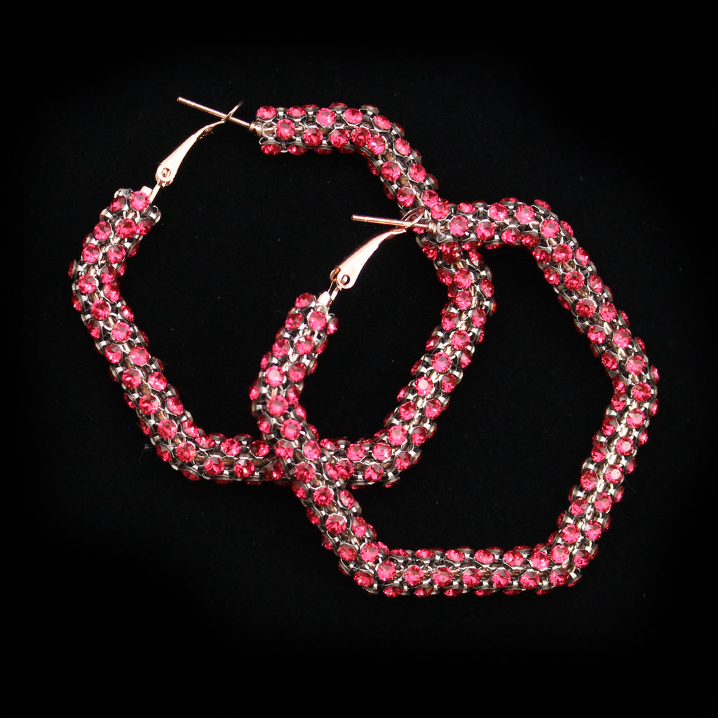 Crystal Mesh Hexagon Hoop Earring