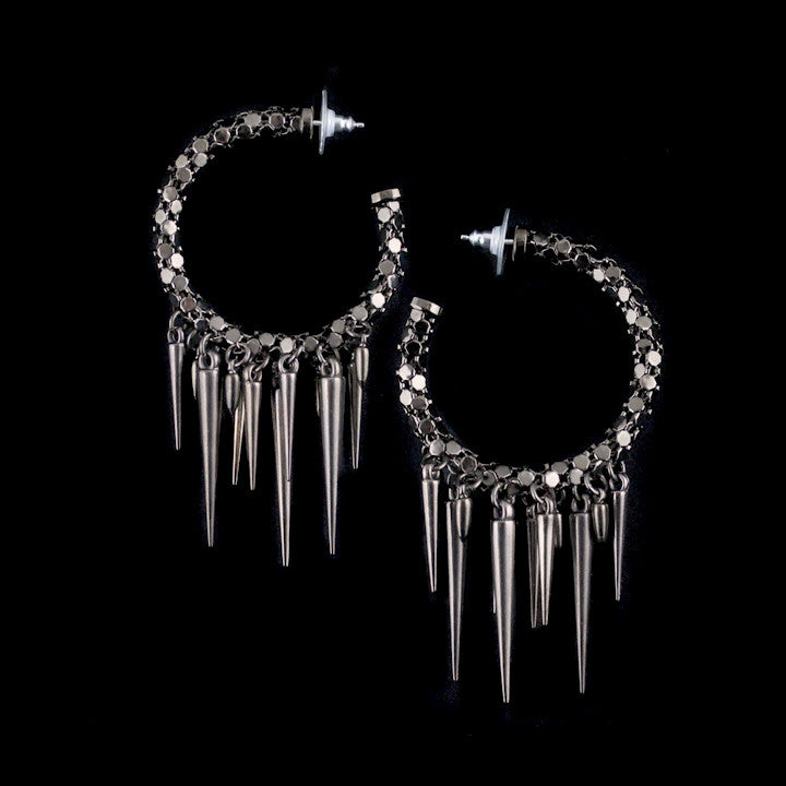 Metal Mesh Hoop Earrings with Spikes