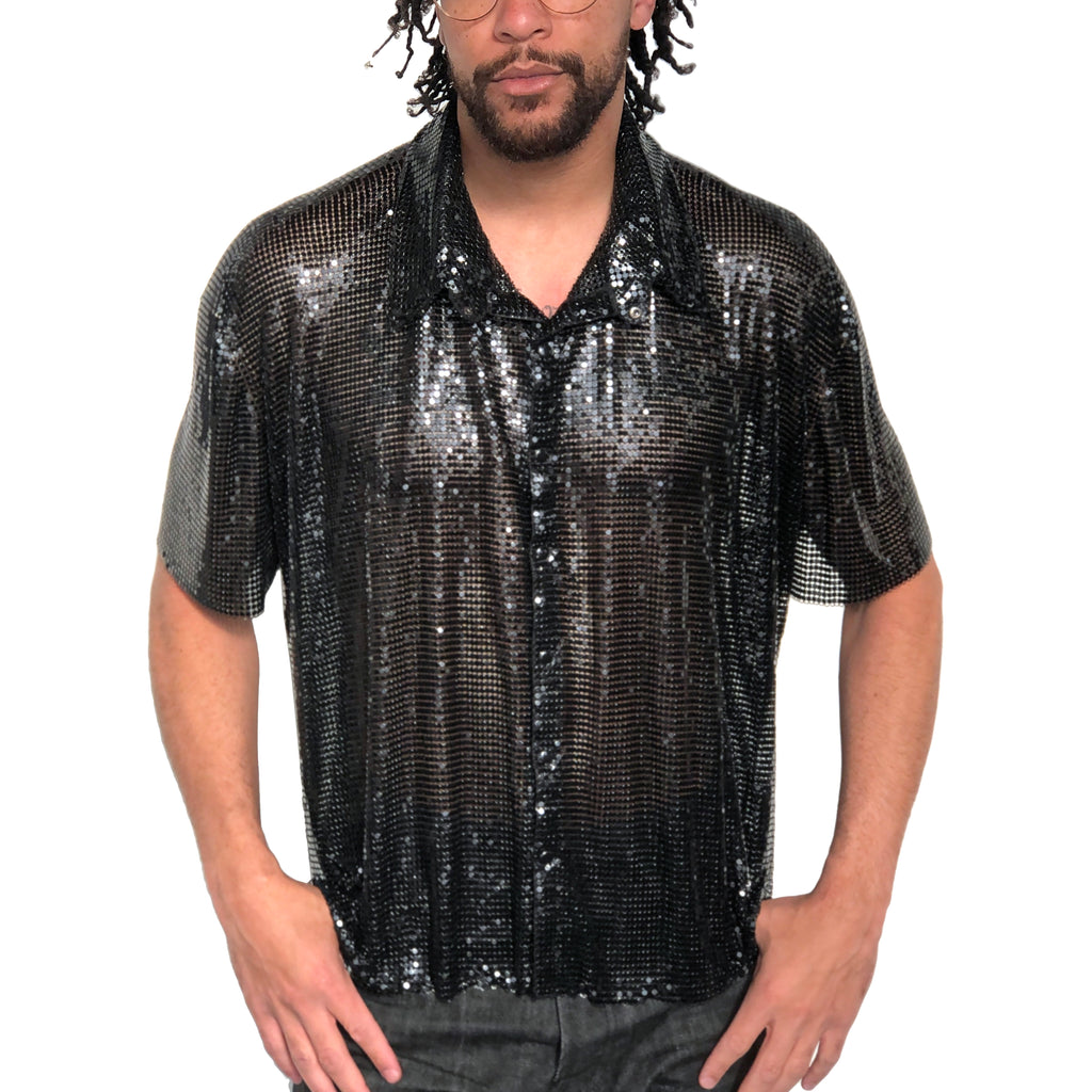 mesh dress shirt Mens Floral Mesh Sheer Shirt Long Sleeve Button Down See-Through Top Blouse M-XL